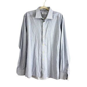 Eton Contemporary Mens Dress Shirt Long Sleeve Blue White Print Cotton Size 17